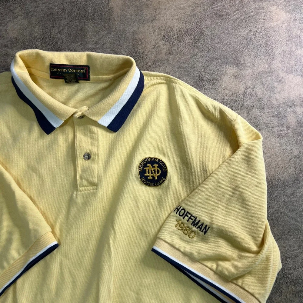Country Cottons Polo Shirt Mens‎ XL Yellow Notre Dame Monogram Club Hoffman VTG